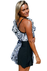 Monochromes Jungle-Badekleid mit Shorts